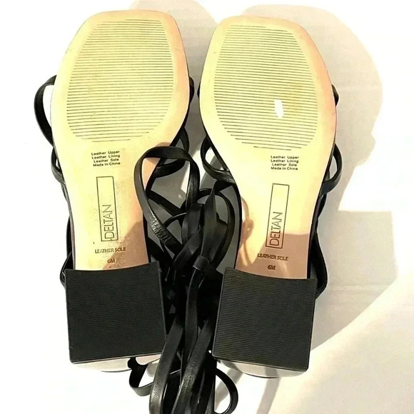 Deltan Size 6M Fawn Ankle Wrap Strappy Block Heel Thong Dress Sandals Black NEW - Picture 8 of 12